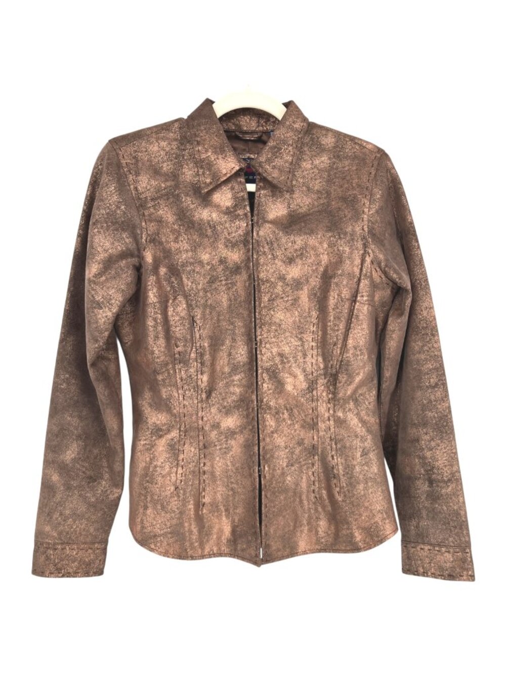 Roper Vintage Leather Jacket Bronze Metallic Full Zip Size Small Western Cowgirl